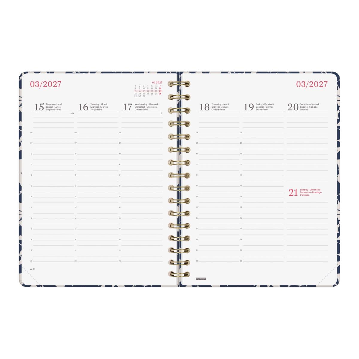 Agenda Espiral Dupla 2027 Trendy You E10-155x212 mm Semanal Vertical Cotton Finocam Multicolor Multilingue Multicolor-6