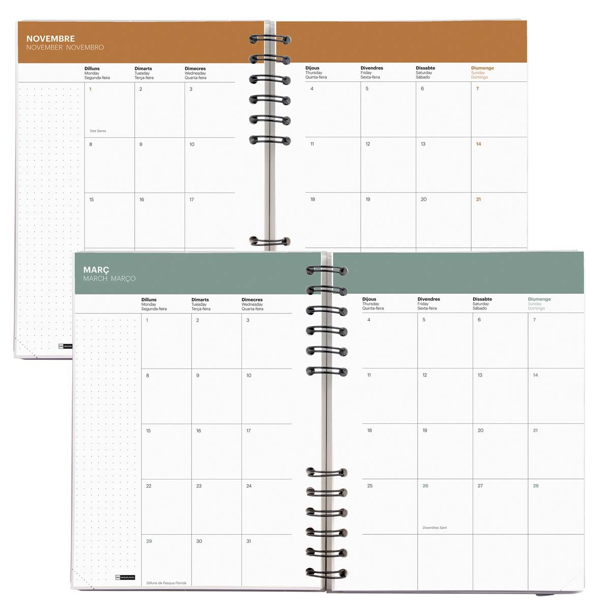 Agenda Plus Wire-O Semana Vista Catalán Marino Basics 2027 Miquelrius Azul marino-4