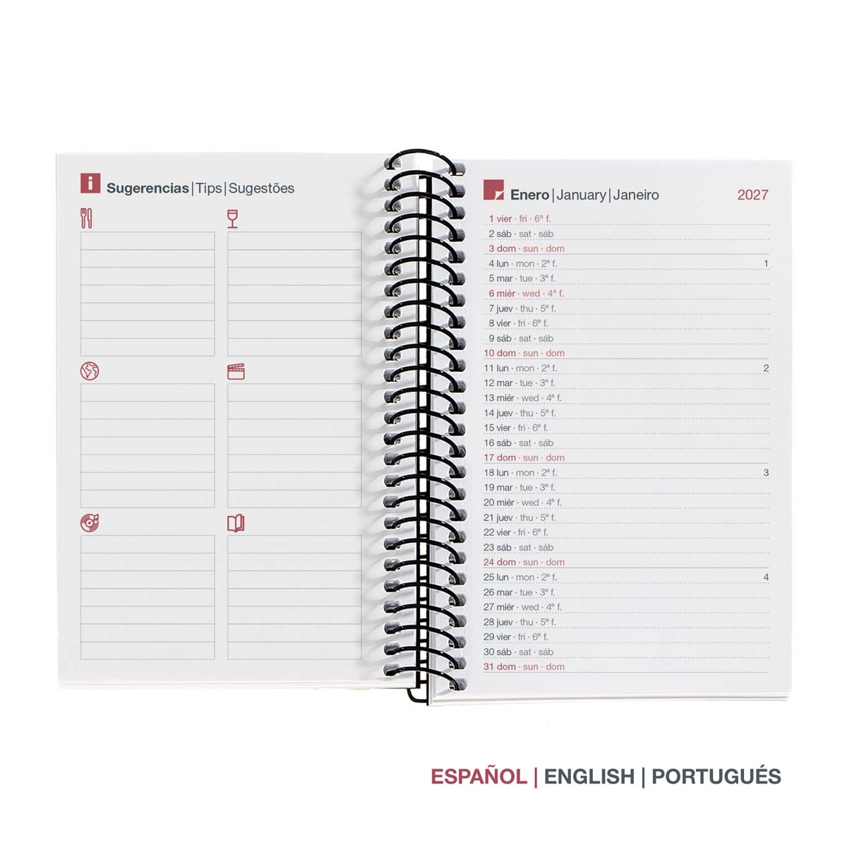 Agenda Espiral Caddy 1 día por página Polipropileno City Negro 2027 Miquelrius Negro-3
