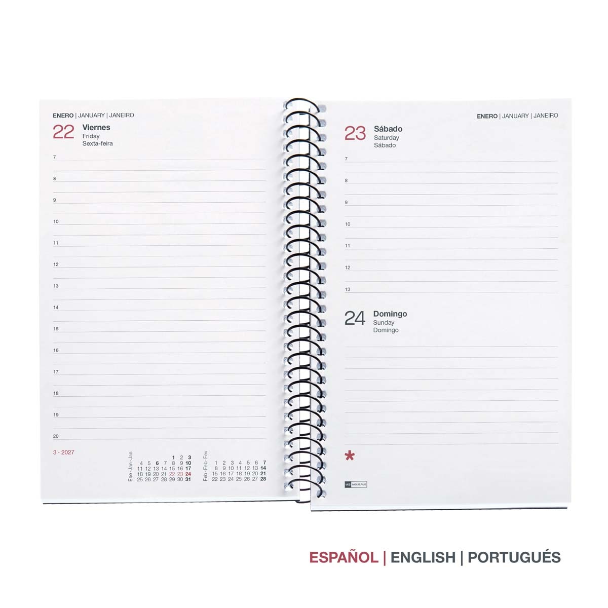 Agenda Espiral Activa 1 día por página Polipropileno City Rojo 2027 Miquelrius Rojo-2