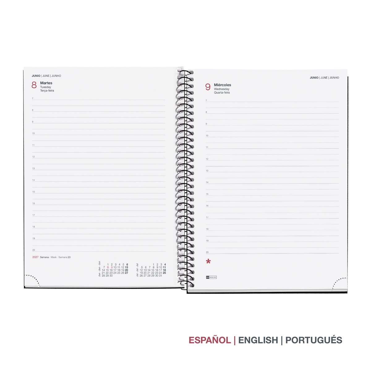 Agenda Espiral Plus 1 día por página Polipropileno City Rojo 2027 Miquelrius Rojo-2