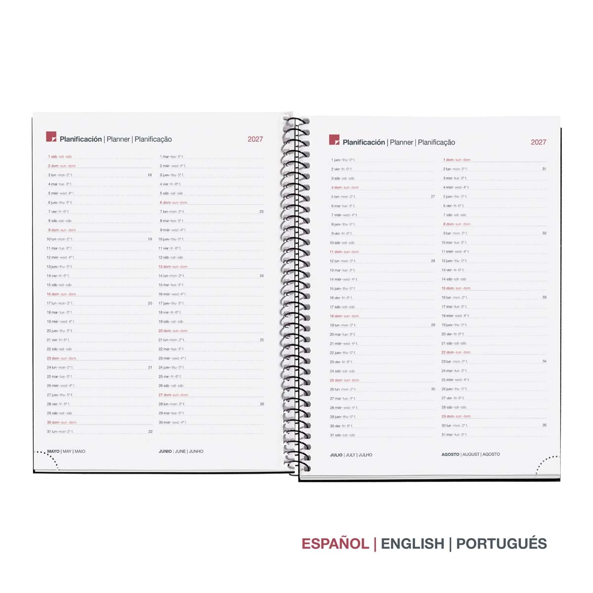 Agenda Espiral Plus Vista Semana Reciclada Dark Green 2027 Miquelrius Verde-3