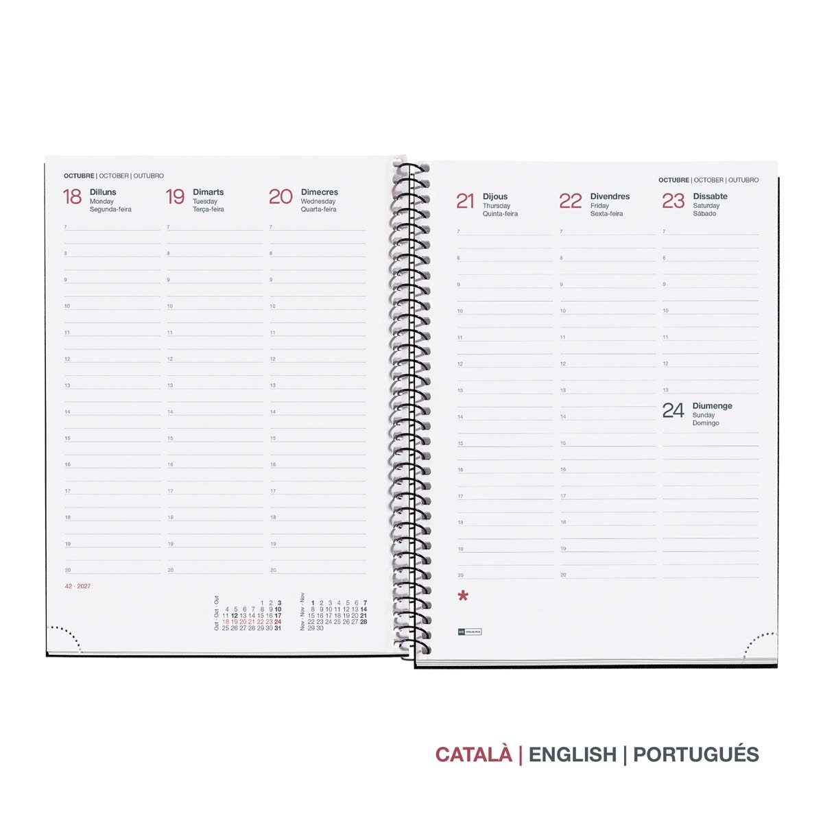 Agenda Espiral Plus Semana Vista Catalán Reciclada Dark Blue 2027 Miquelrius Azul marino-2