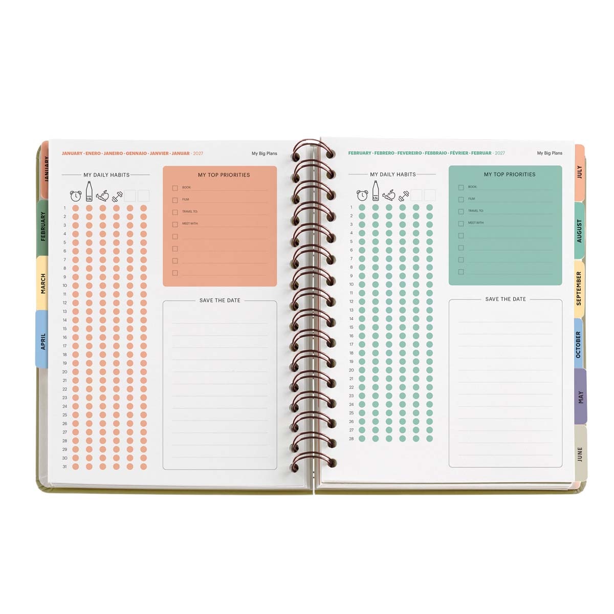 Agenda Plus Wire-O Vista Semanal Cream Liberty 2027 Miquelrius Multicolor-5