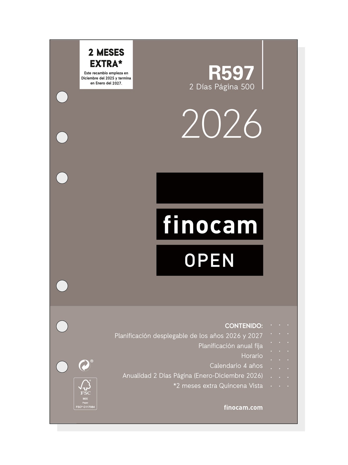 Imagem 0 de Substituição anual ano 2026 Open R597 500-117x181 mm 2 dias Página Finocam espanhol