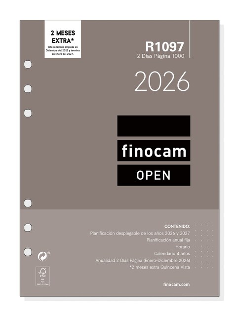 Imagen 0 de Recambio anual año 2026 Open R1097 1000-155x215 mm 2 Días Página Finocam castellano