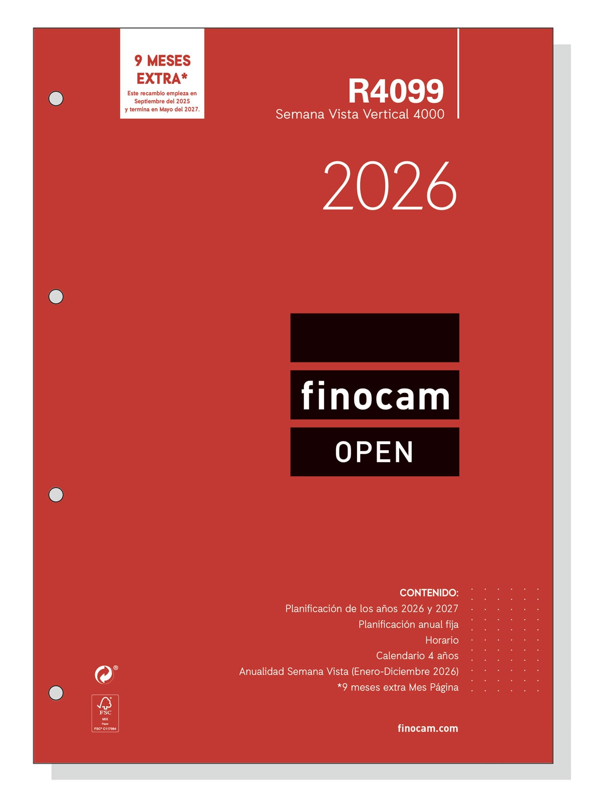 Recambio anual año 2026 Open R4099 4000-210x297 mm Semana Vista Vertical Finocam castellano 1