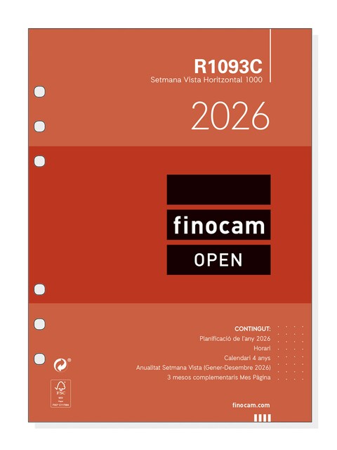 Imagen 0 de Recambio anual año 2026 Open R1093C 1000-155x215 mm Semana Vista Horizontal Finocam catalán