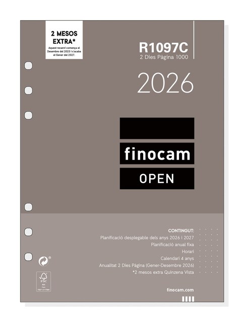 Imagen 0 de Recambio anual año 2026 Open R1097C 1000-155x215 mm 2 Días Página Finocam catalán