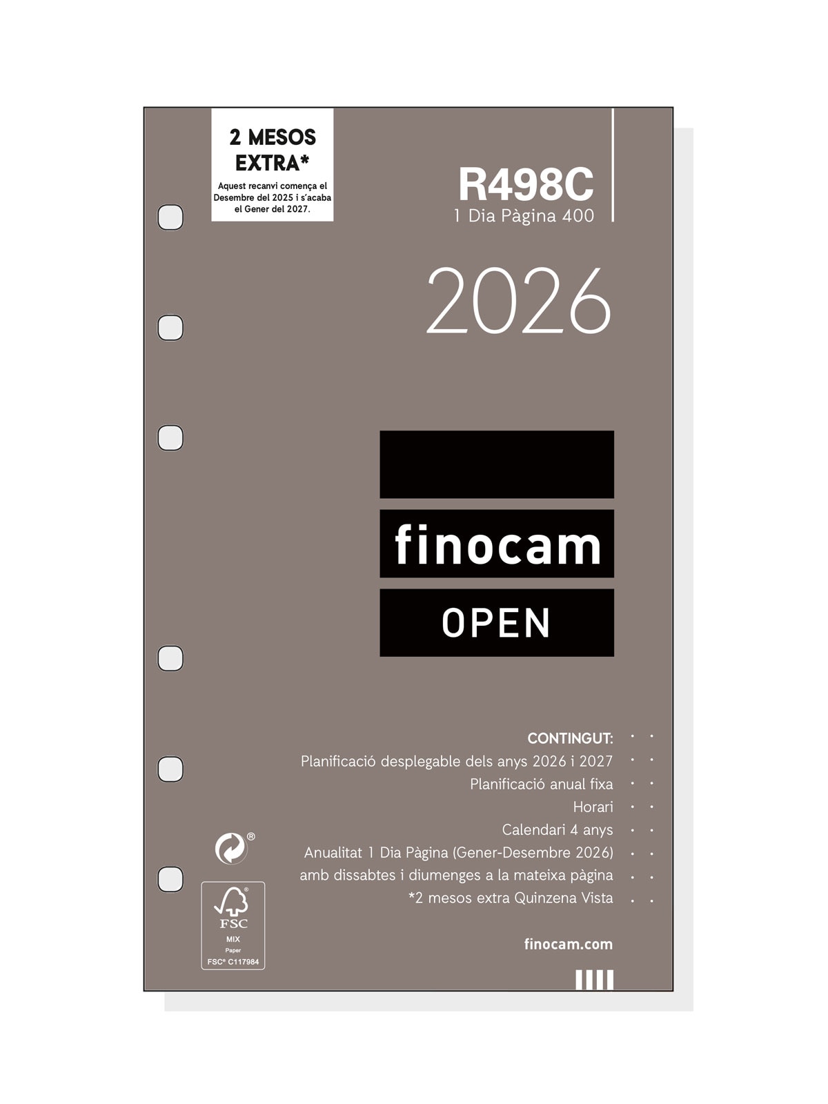 Imagen 0 de Recambio anual año 2026 Open R498C 400-91x152 mm 1 Día Página Finocam catalán