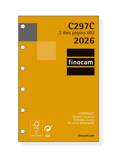 Imagen 0 de Recambio anual año 2026 Classic C297C 602-73x114 mm 2 Días Página Finocam catalán