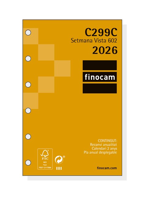 Imagen 0 de Recambio anual año 2026 Classic C299C 602-73x114 mm Semana Vista Horizontal Finocam catalán