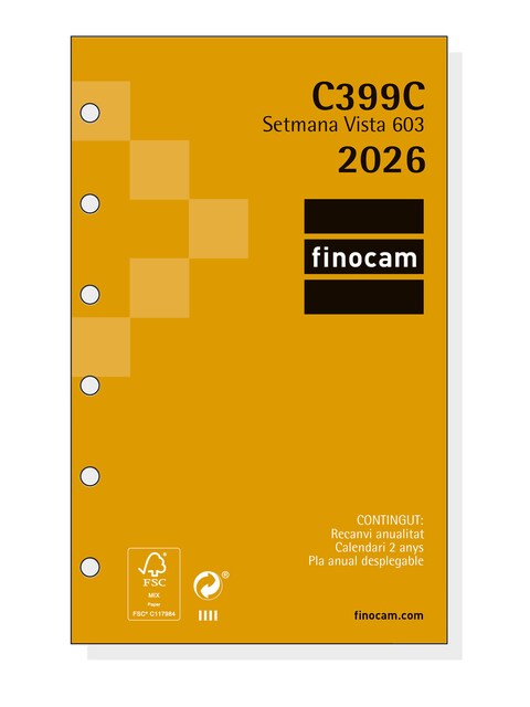 Imagen 0 de Recambio anual año 2026 Classic C399C 603-79x127 mm Semana Vista Horizontal Finocam catalán