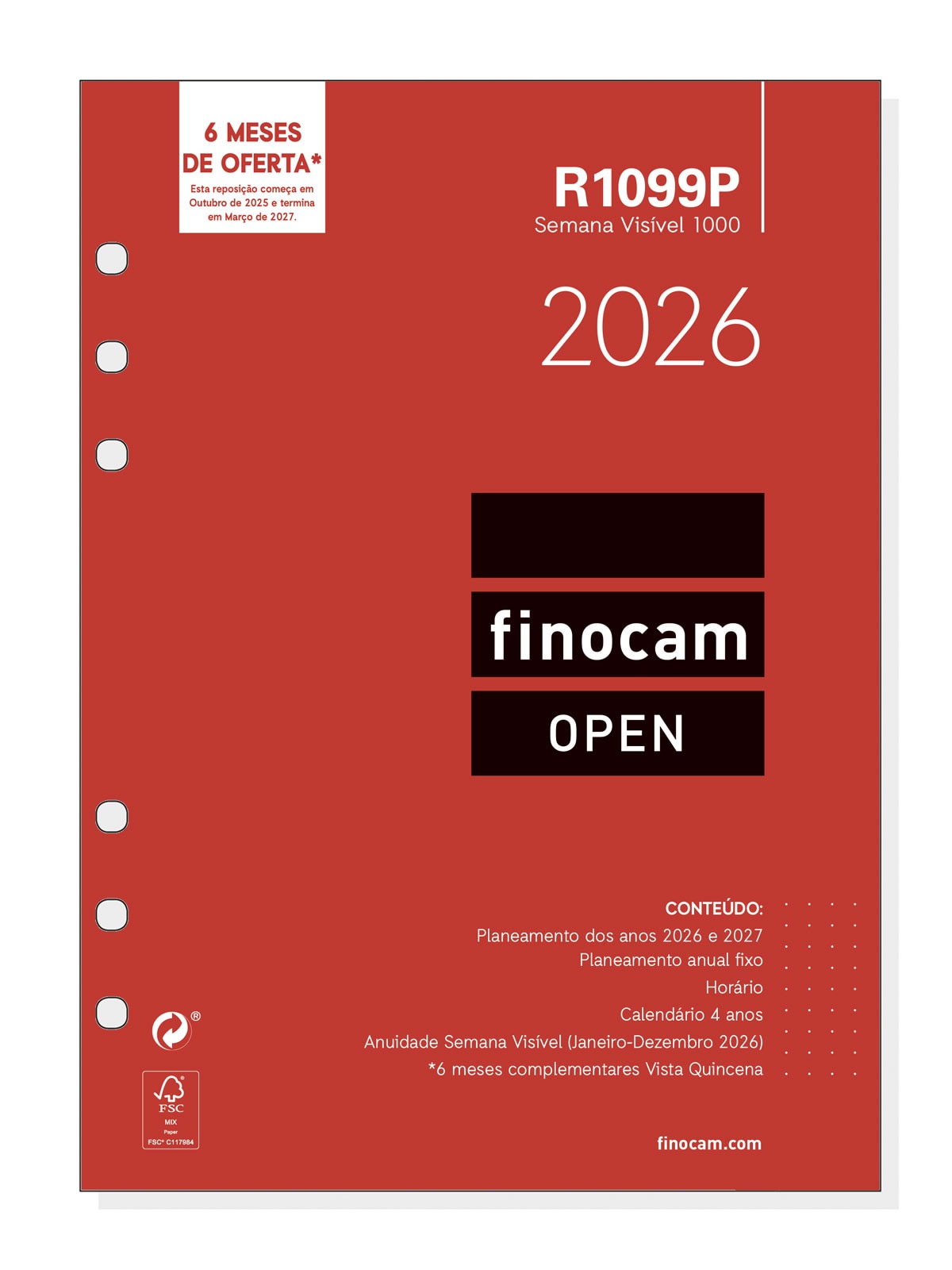 Imagem 0 de Recarga anual para o ano 2026 Open R1099P 1000-155x215 mm Semana Vista Vertical Finocam português