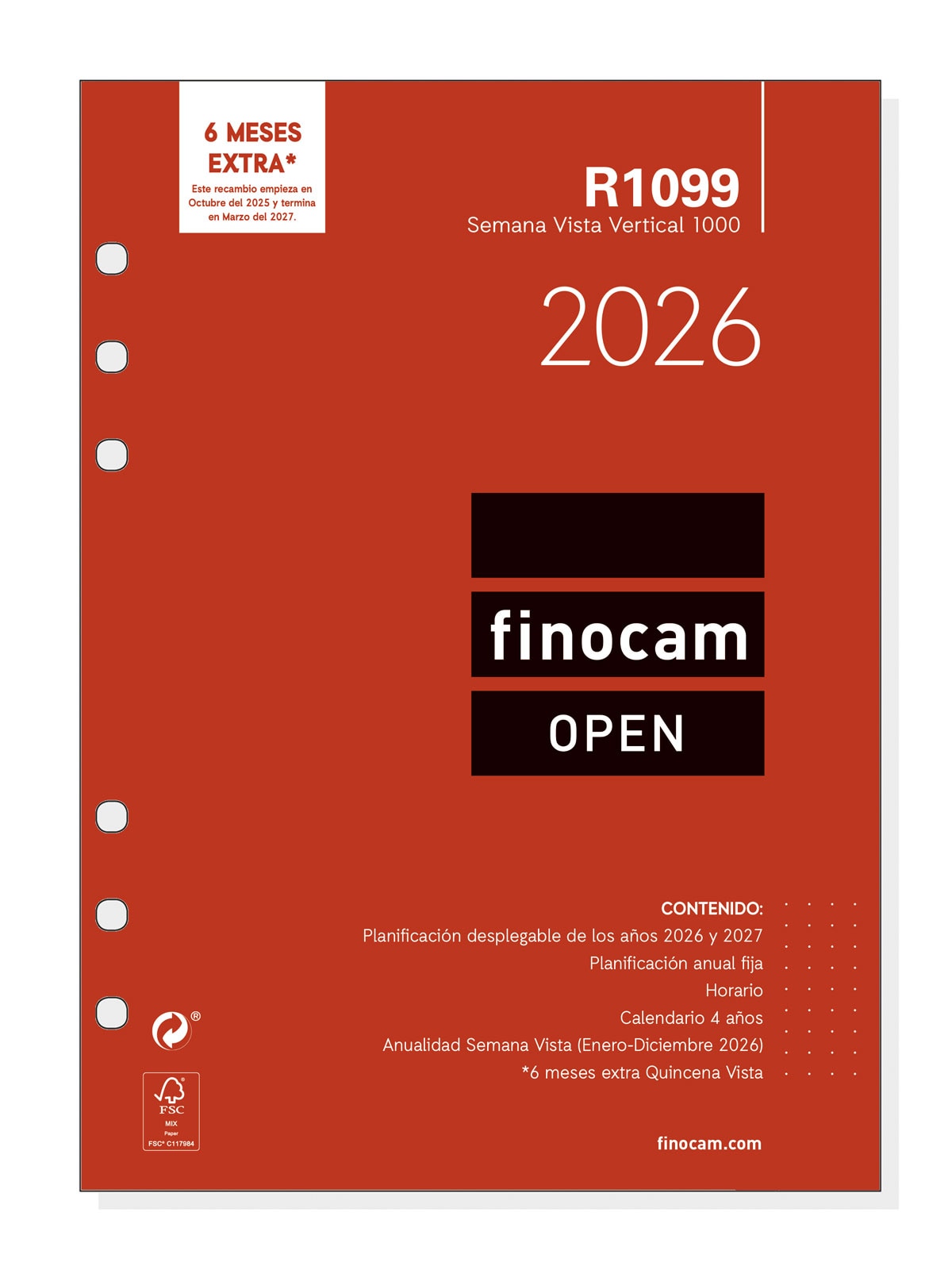 Imagen 0 de Recambio anual año 2026 Open R1099 1000-155x215 mm Semana Vista Vertical Finocam castellano
