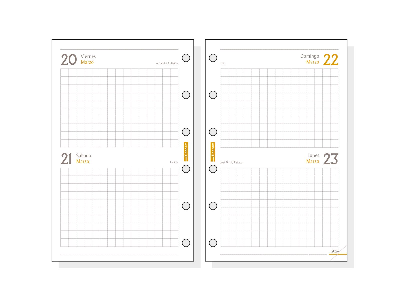 Recambio anual año 2026 Classic C297 602-73x114 mm 2 Días Página Finocam castellano 2
