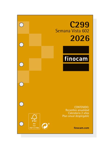 Imagen 0 de Recambio anual año 2026 Classic C299 602-73x114 mm Semana Vista Horizontal Finocam castellano