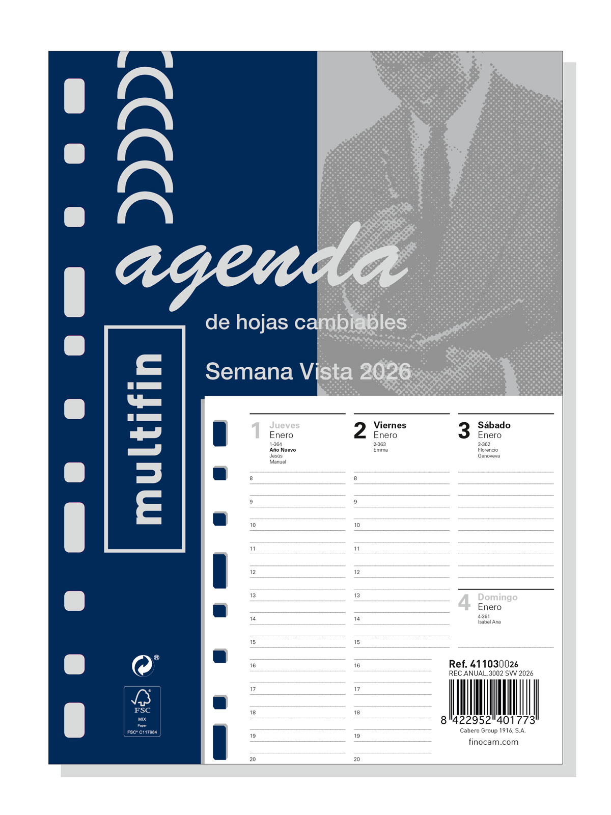 Recambio anual año 2026 Multifin 3002-155x215 mm Semana Vista Vertical Finocam castellano 1