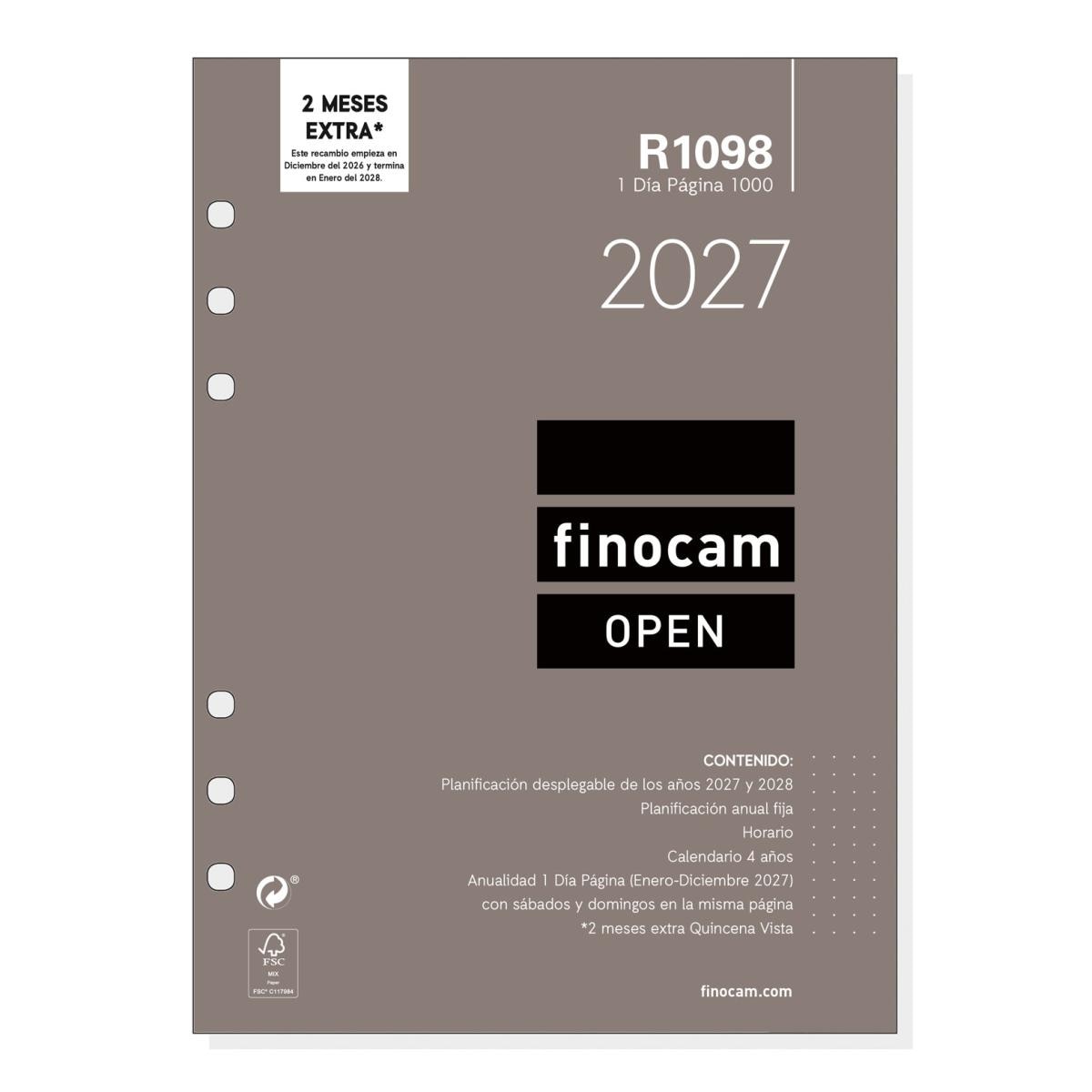 Recambio anual año 2027 Open R1098 1000-155x215 mm 1 Día Página Finocam castellano 1