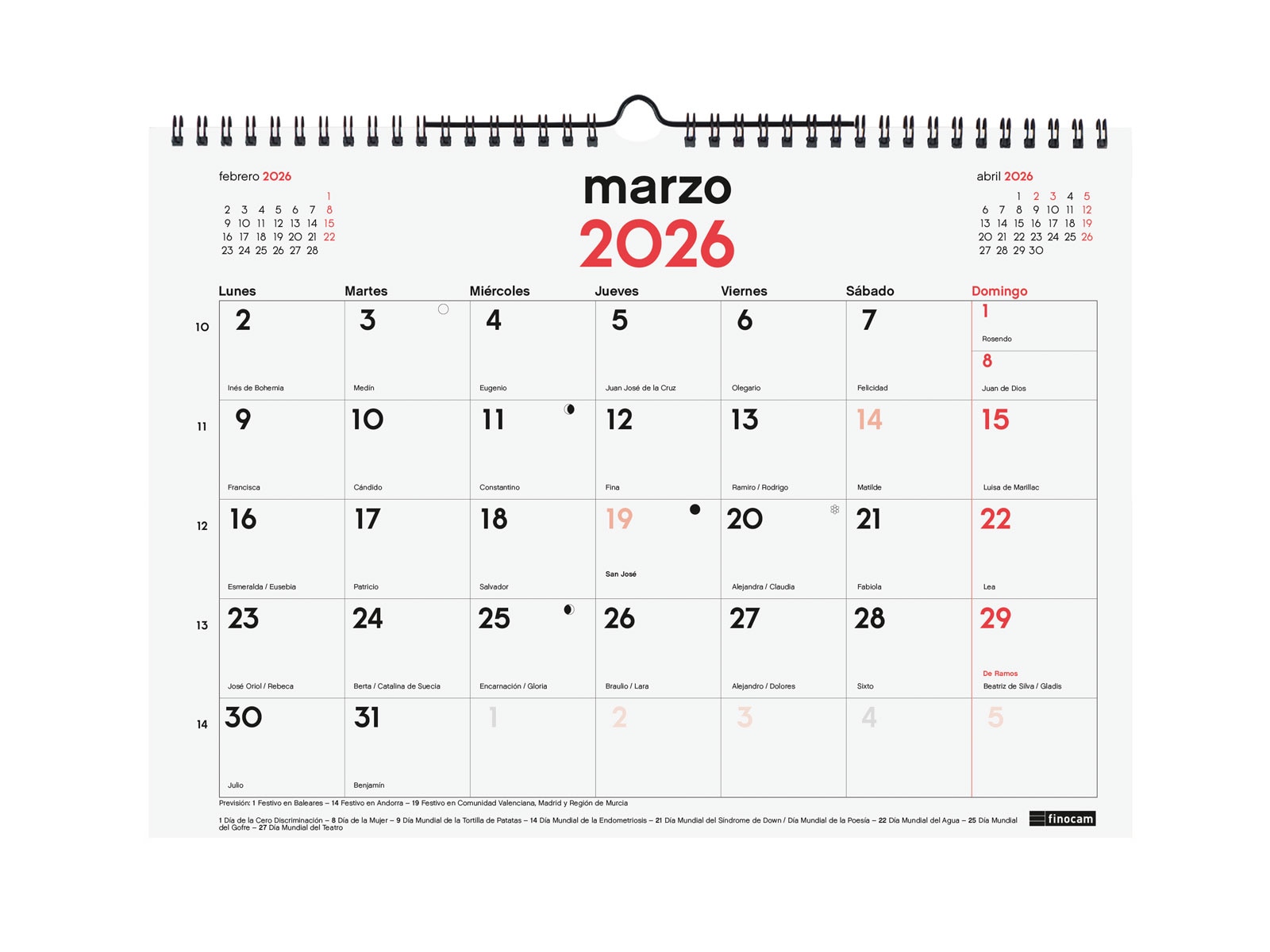Calendario 16 meses pared septiembre 2025-diciembre 2026 Neutro L-340x240 mm Finocam Multicolor-2