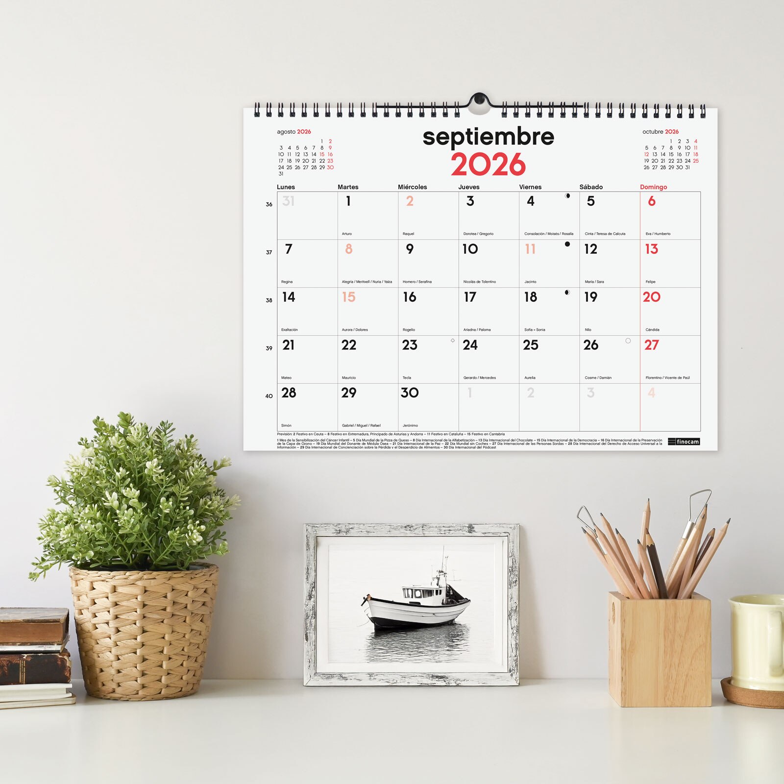 Calendario 16 meses pared septiembre 2025-diciembre 2026 Neutro L-340x240 mm Finocam Multicolor-3