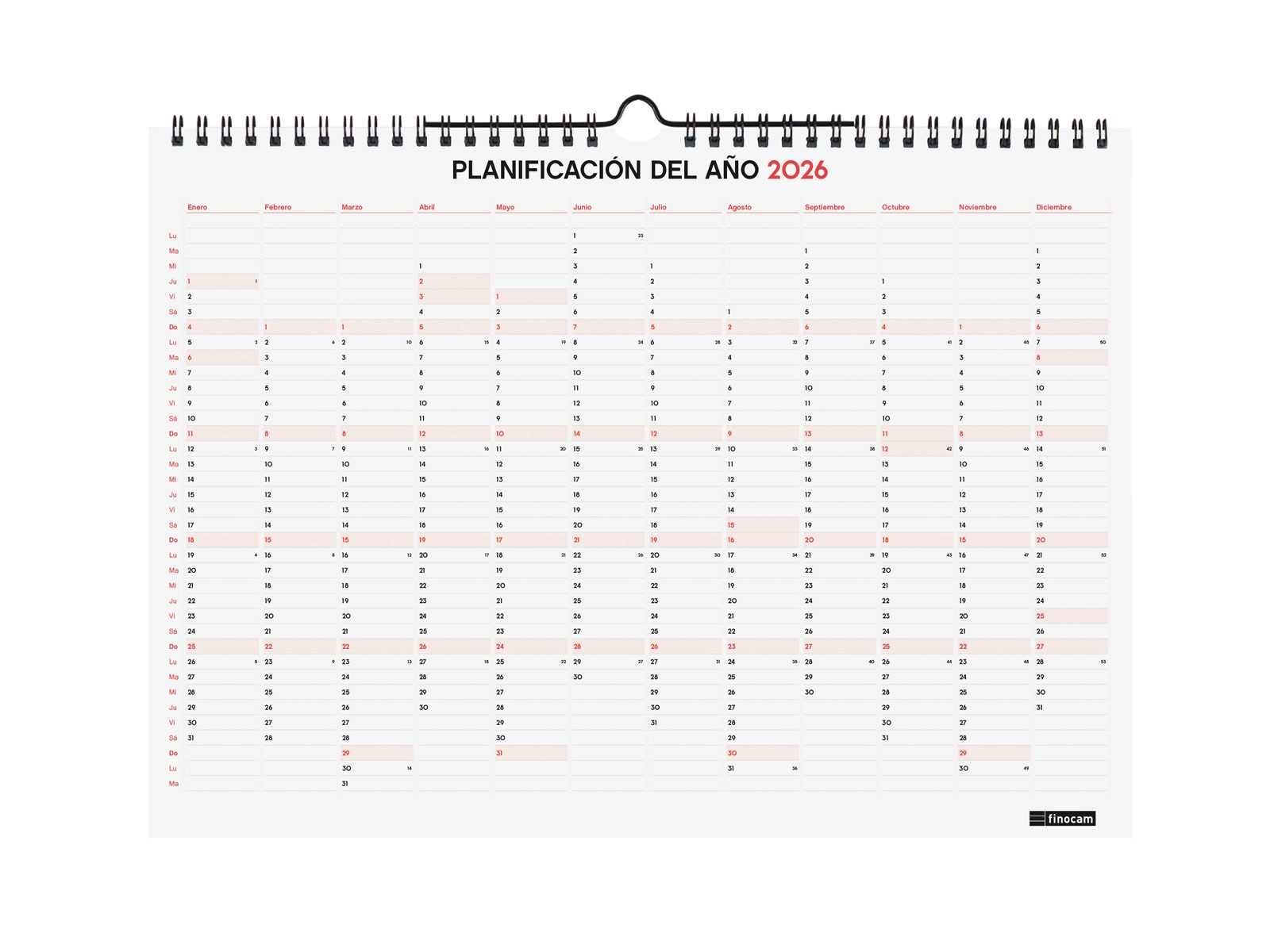 Calendario 16 meses pared septiembre 2025-diciembre 2026 Neutro L-340x240 mm Finocam Multicolor-4