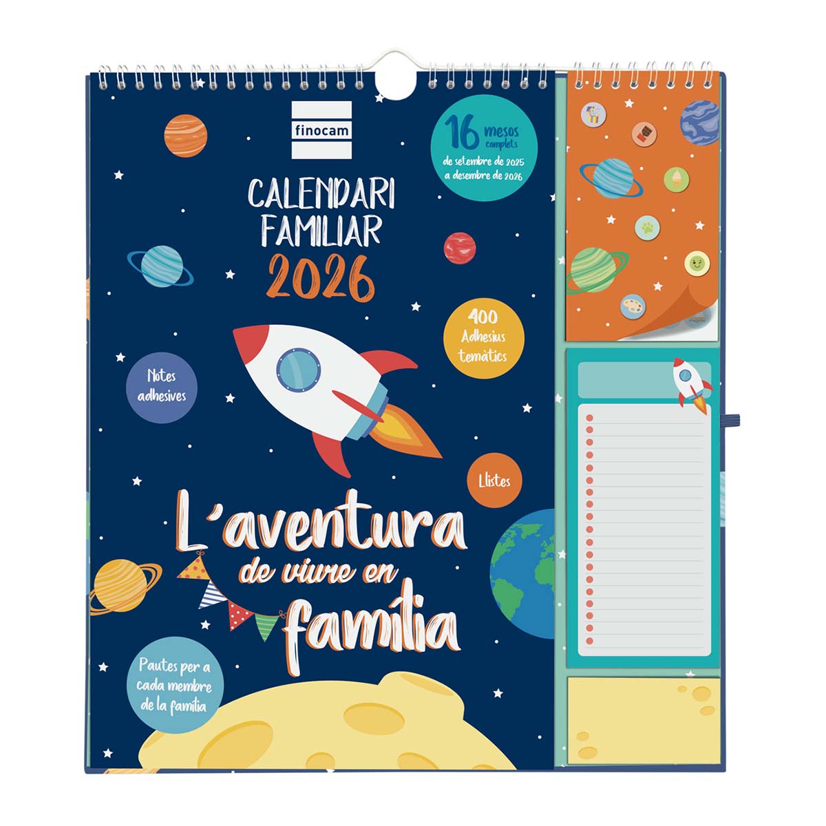 Calendrier Mural 2026 Finocam - Vue Mois Janvier à Décembre 2026 - Catalan, Jours Fériés Catalogne - Spirale Double, Papier 120g/m²