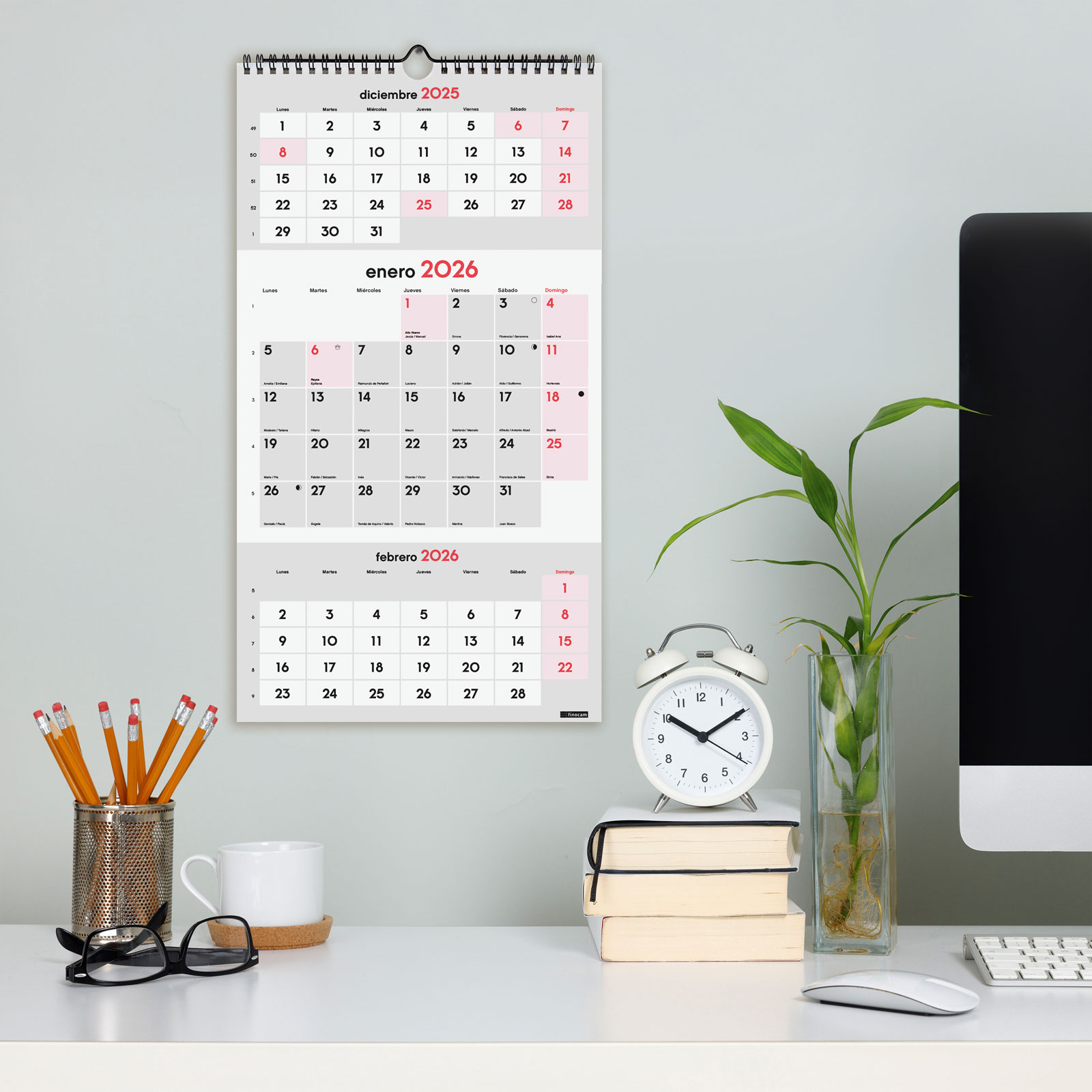 Calendario pared año 2026 Neutro escribir M-236x430 mm 3 Meses Vista Finocam castellano Multicolor-2
