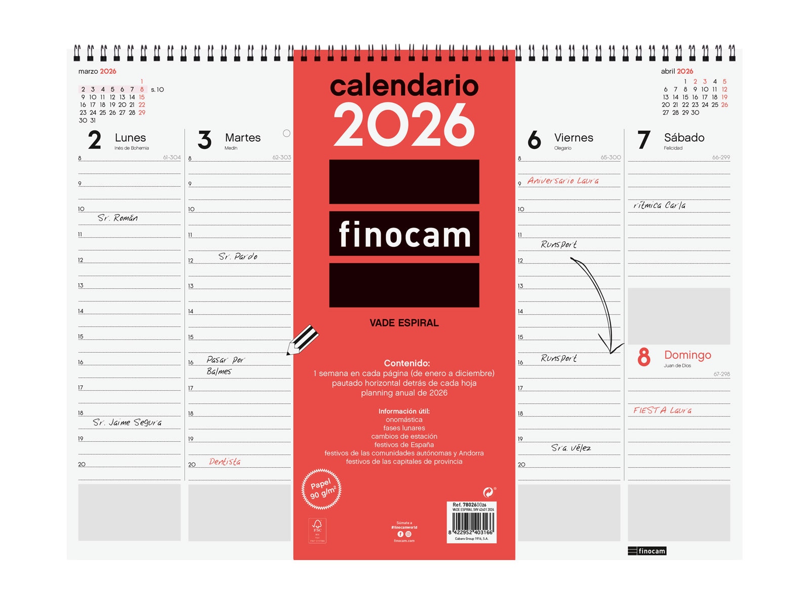 Calendario vade de sobremesa espiral año 2026 Neutro 420x310 mm Semana Vista Vertical Finocam castellano Multicolor-1