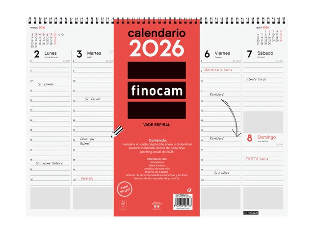 Imagen 0 de Calendario vade de sobremesa espiral año 2026 Neutro 420x310 mm Semana Vista Vertical Finocam castellano