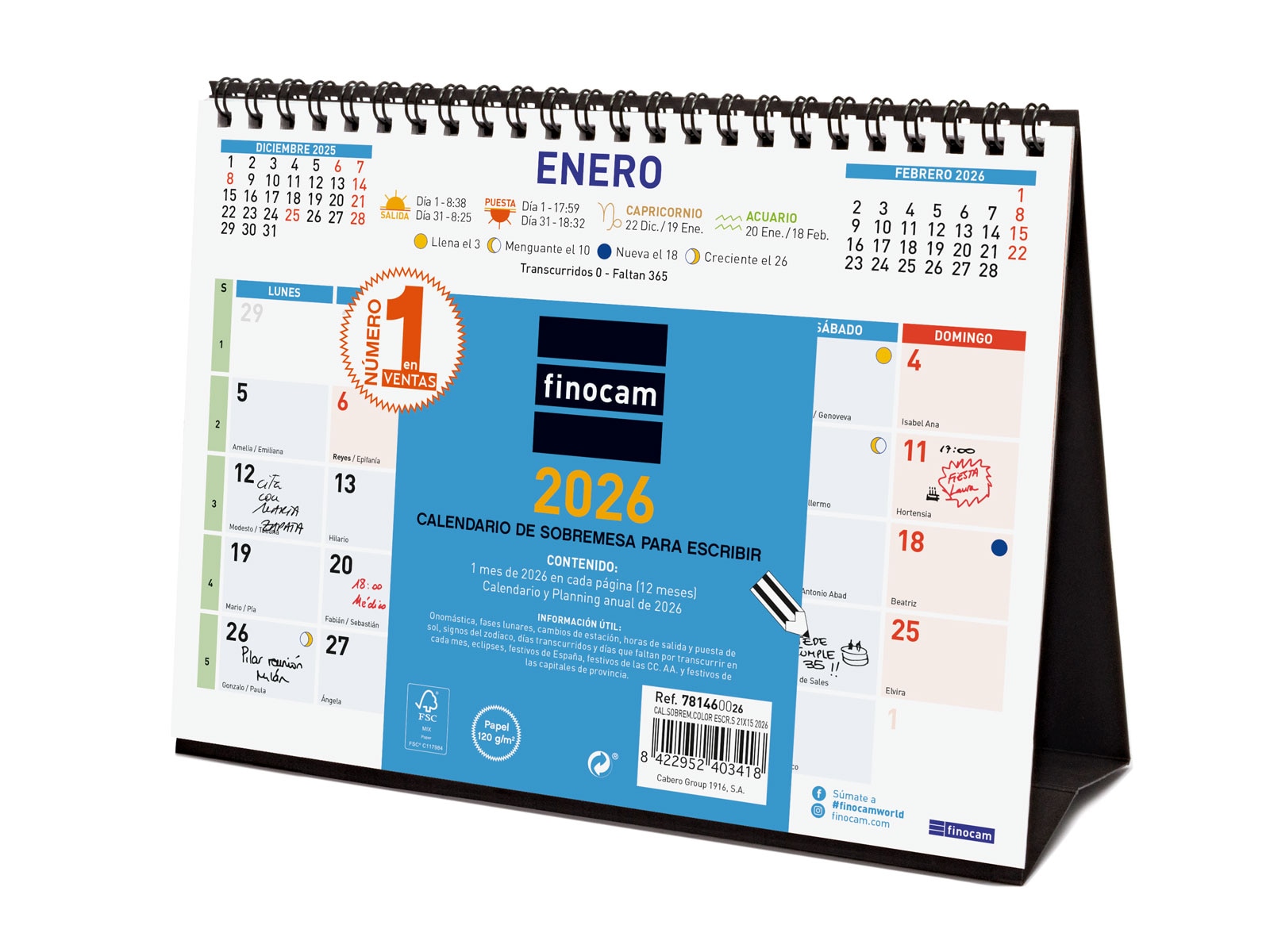 Calendario sobremesa año 2026 Trendy Color escribir S-210x150 mm Mes Vista Finocam castellano Multicolor-1