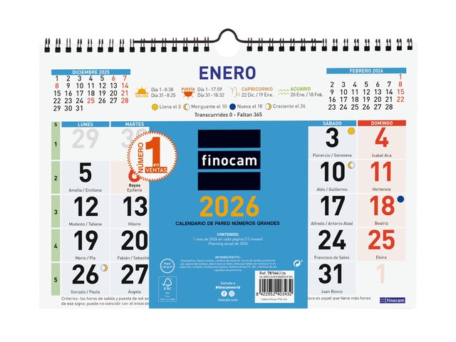 Imagen 0 de Calendario pared año 2026 Trendy Color números grandes M-300x210 mm Mes Vista Finocam castellano