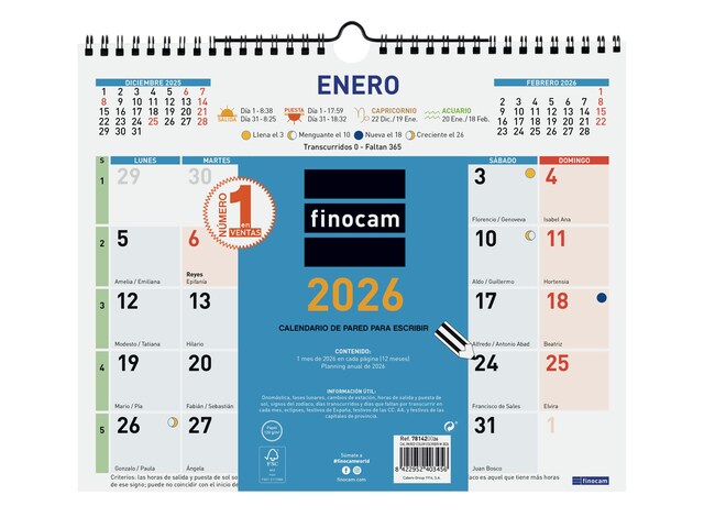 Imagen 0 de Calendario pared año 2026 Trendy Color escribir M-300x247 mm Mes Vista Finocam castellano
