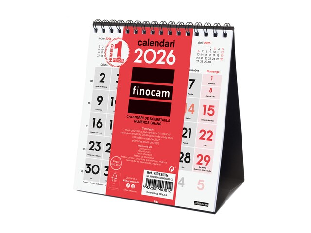 Imagen 0 de Calendario sobremesa año 2026 Neutro números grandes XS-140x150 mm Mes Vista Finocam catalán