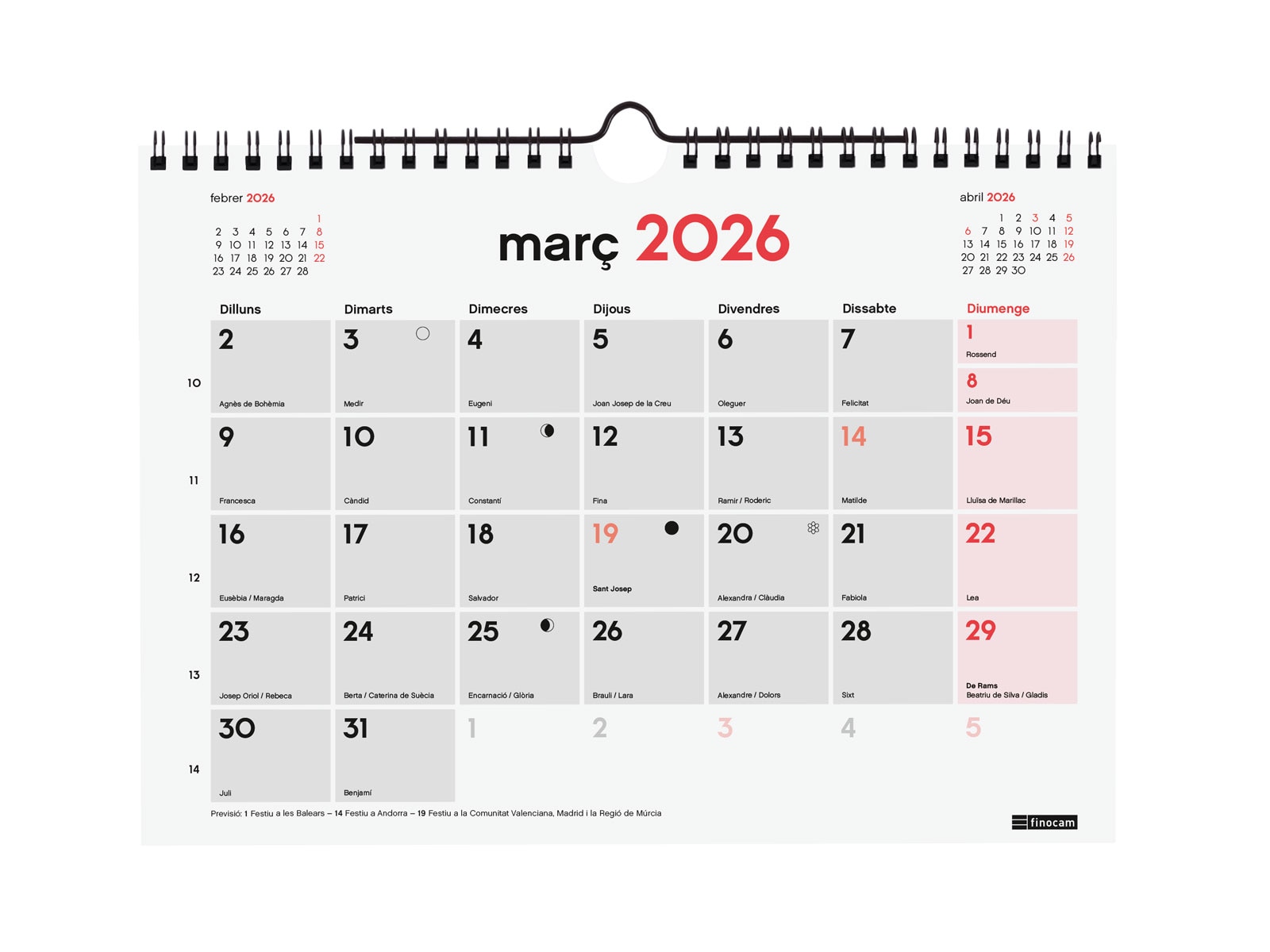 Calendario pared año 2026 Neutro escribir S-210x150 mm Mes Vista Finocam catalán Multicolor-3