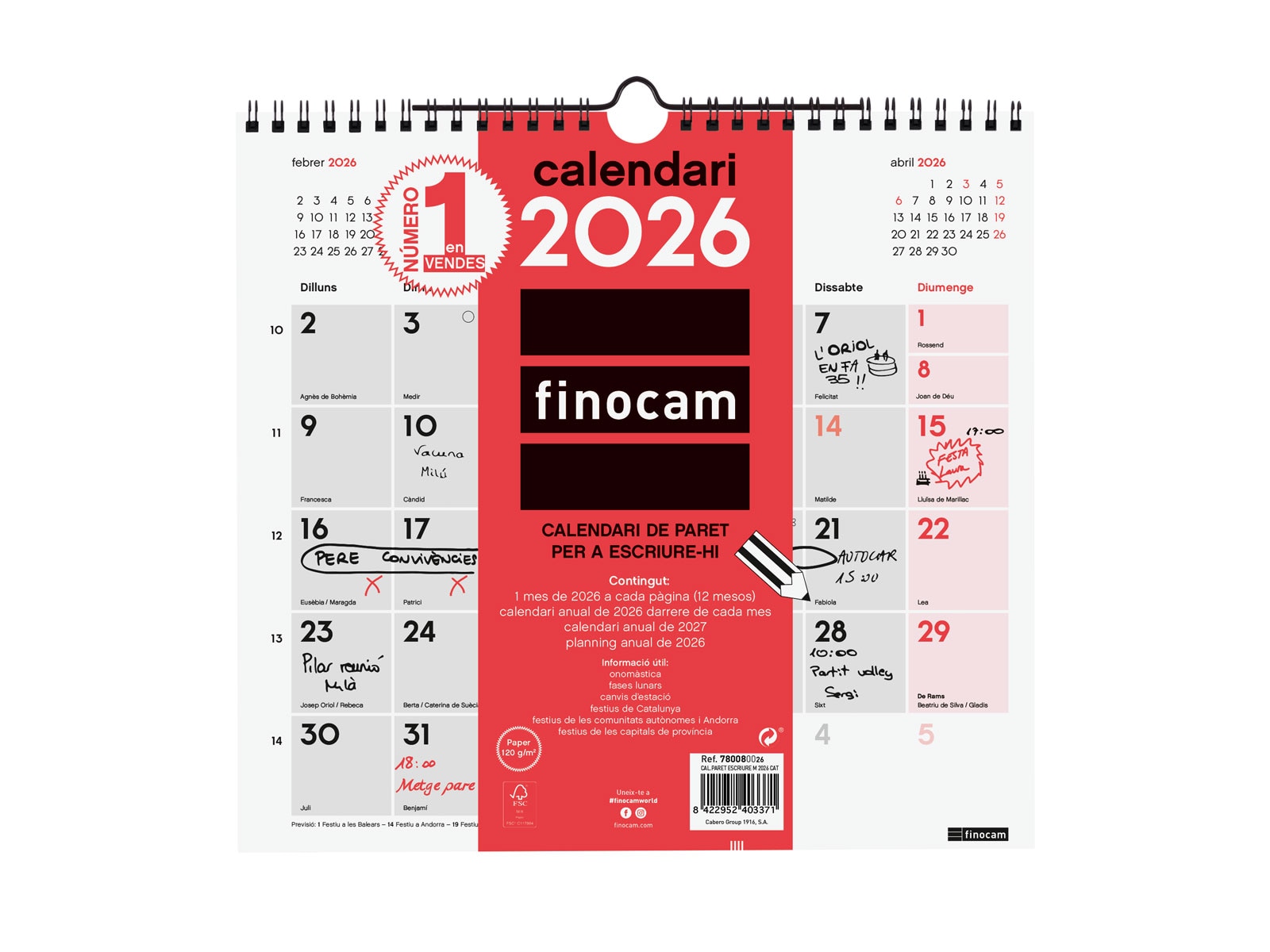 Imagen 0 de Calendario pared año 2026 Neutro escribir M-265x245 mm Mes Vista Finocam catalán