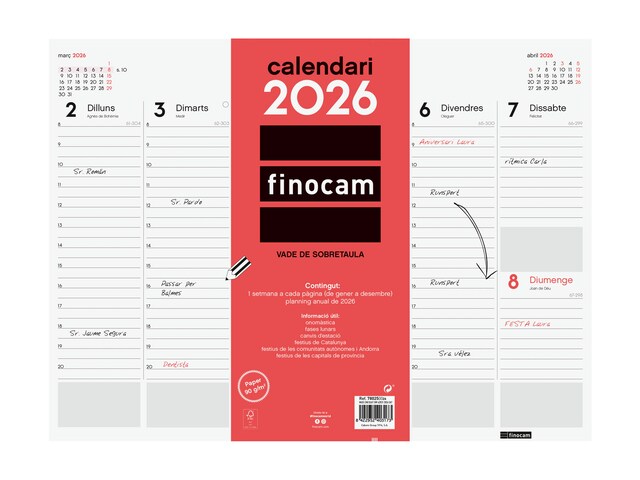 Imagen 0 de Calendario vade de sobremesa encolado año 2026 Neutro 420x310 mm Semana Vista Vertical Finocam catalán