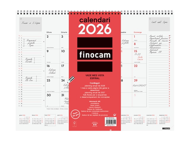 Imagen 0 de Calendario vade de sobremesa espiral año 2026 Neutro 420x310 mm Mes Vista Finocam catalán