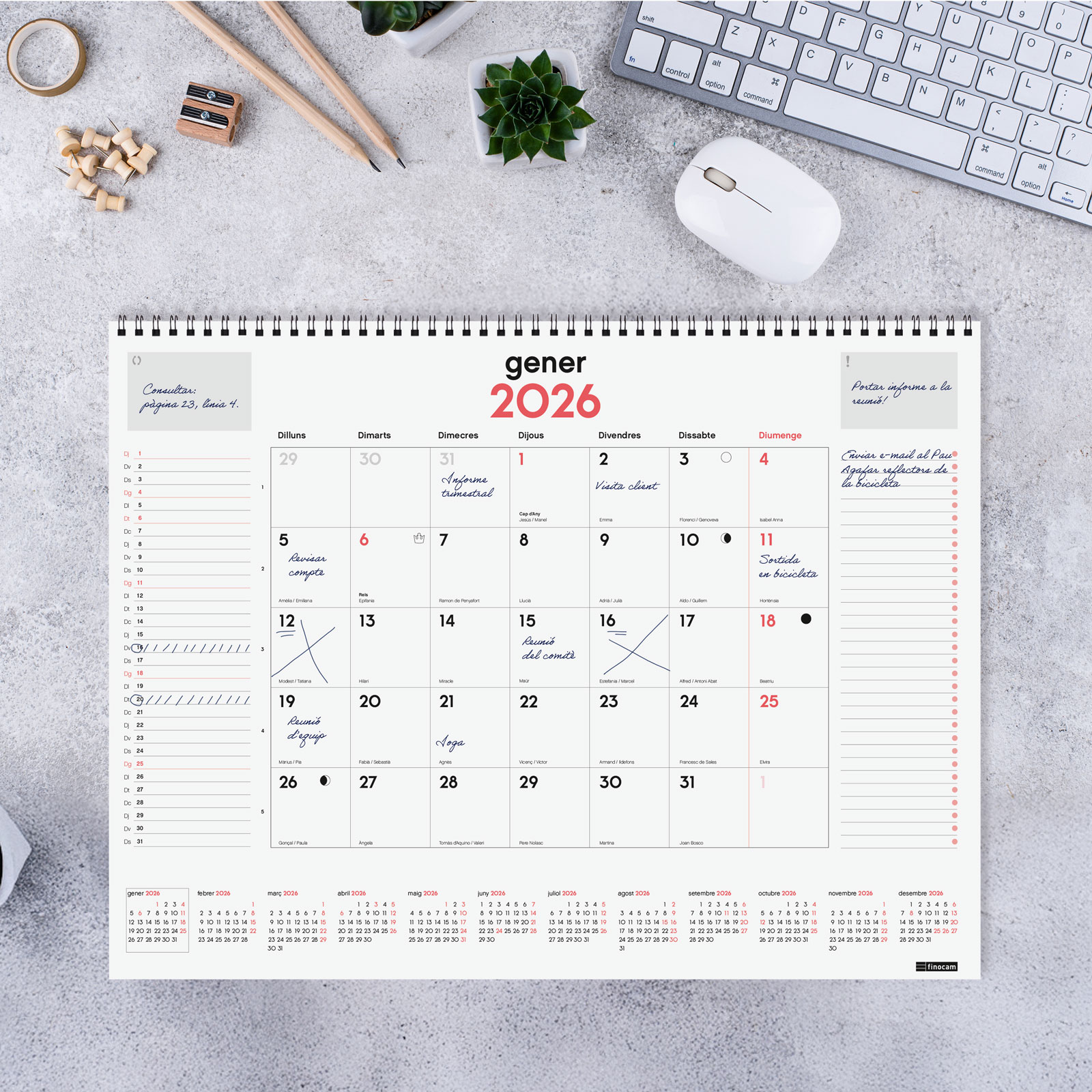 Calendario vade de sobremesa espiral año 2026 Neutro 420x310 mm Mes Vista Finocam catalán Multicolor-2