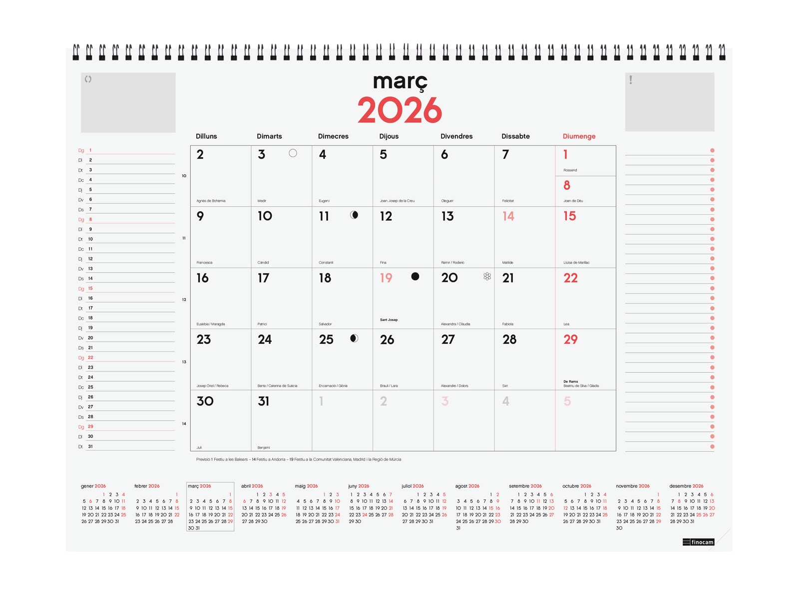Calendario vade de sobremesa espiral año 2026 Neutro 420x310 mm Mes Vista Finocam catalán Multicolor-3