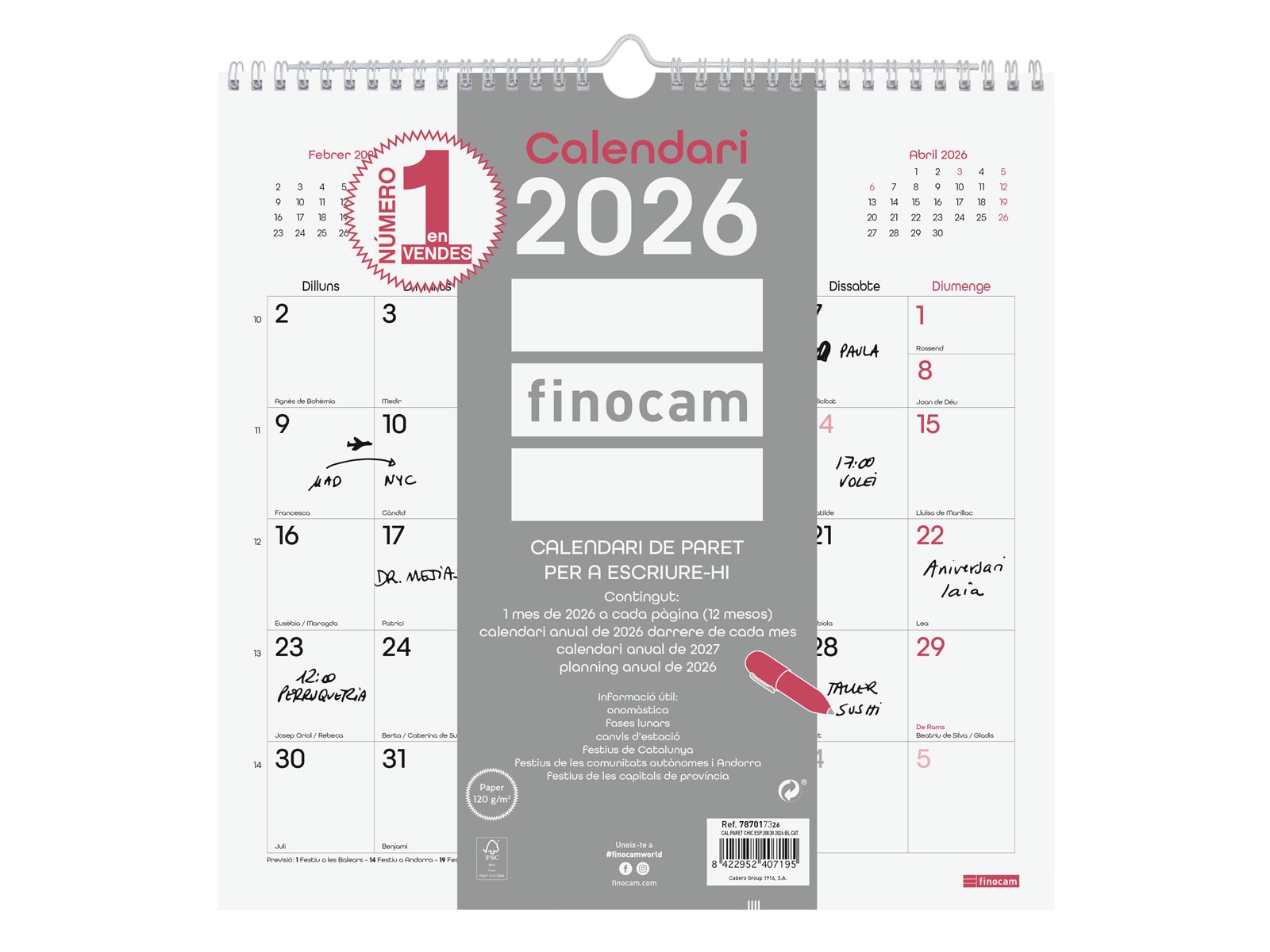 Imagen 0 de Calendario pared año 2026 Trendy Chic 300x300 mm Mes Vista Finocam blanco catalán