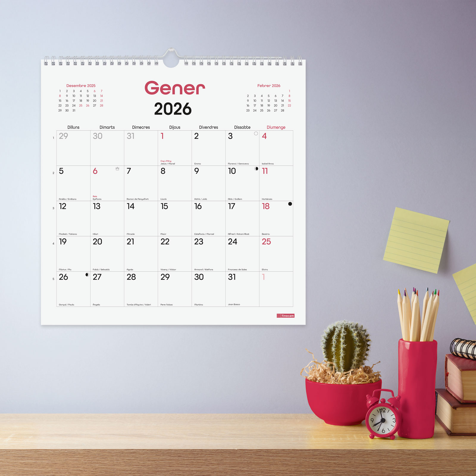Calendario pared año 2026 Trendy Chic 300x300 mm Mes Vista Finocam blanco catalán Blanco-2