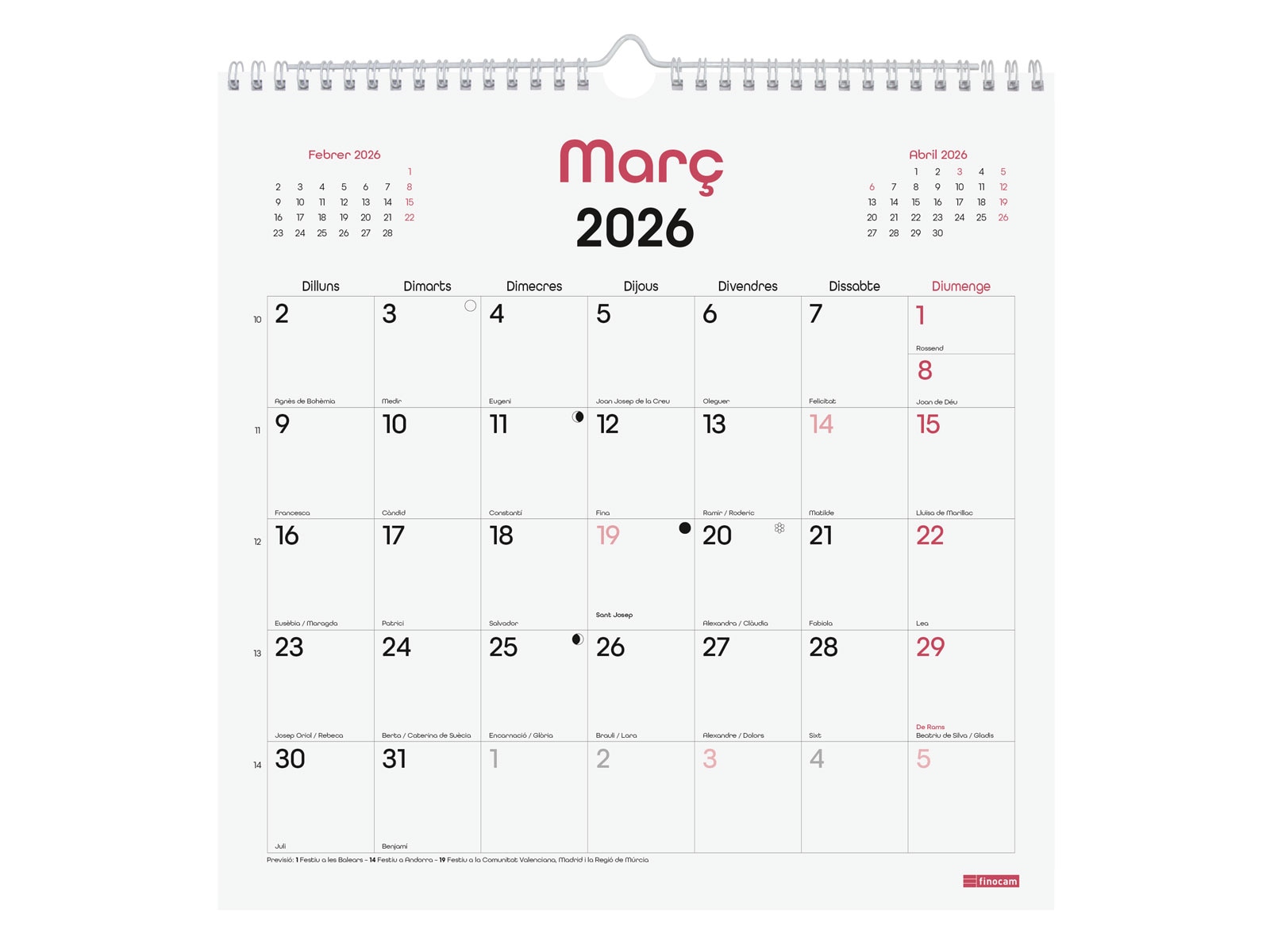 Calendario pared año 2026 Trendy Chic 300x300 mm Mes Vista Finocam blanco catalán Blanco-3