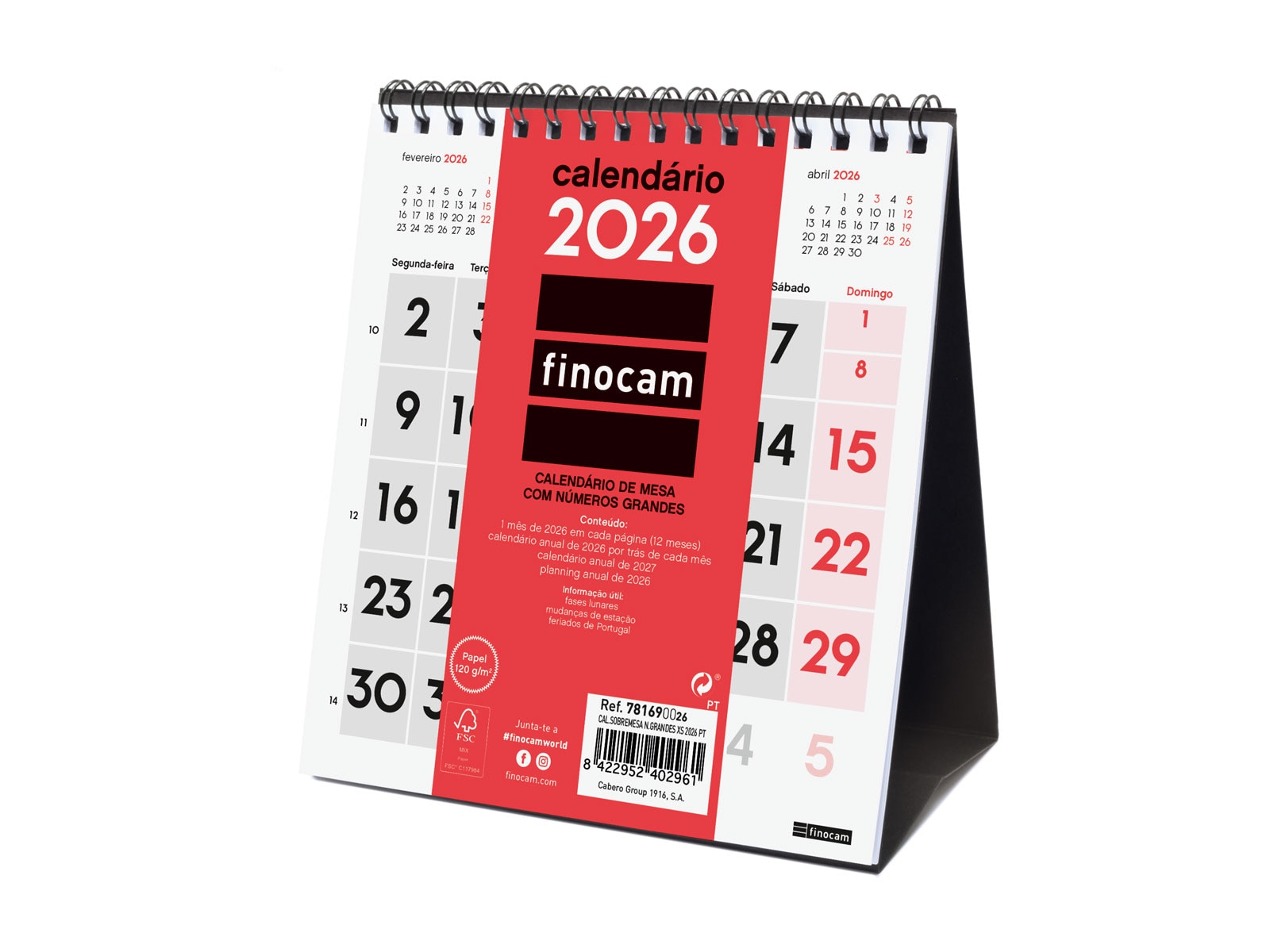 Calendario sobremesa año 2026 Neutro números grandes XS-140x150 mm Mes Vista Finocam portugués Multicolor-1