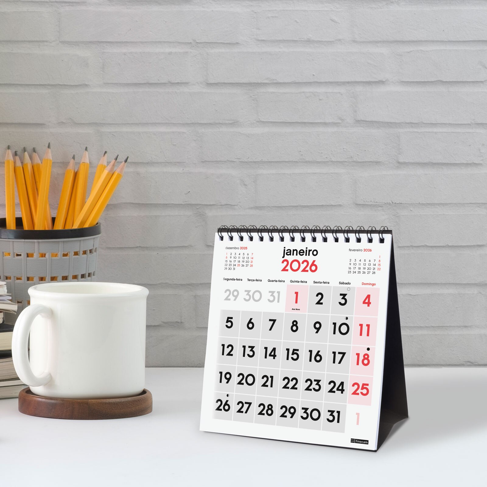 Calendario sobremesa año 2026 Neutro números grandes XS-140x150 mm Mes Vista Finocam portugués Multicolor-2