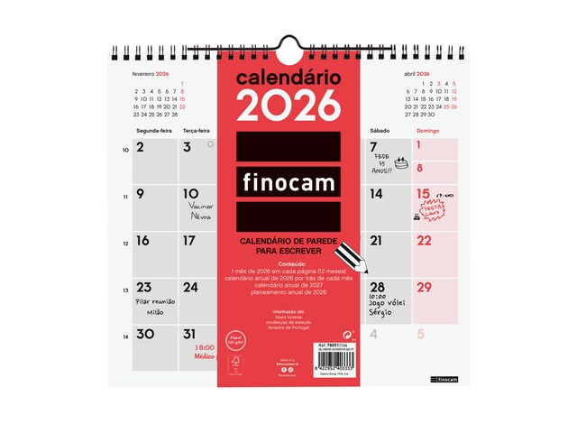 Imagen 0 de Calendario pared año 2026 Neutro escribir M-265x245 mm Mes Vista Finocam portugués