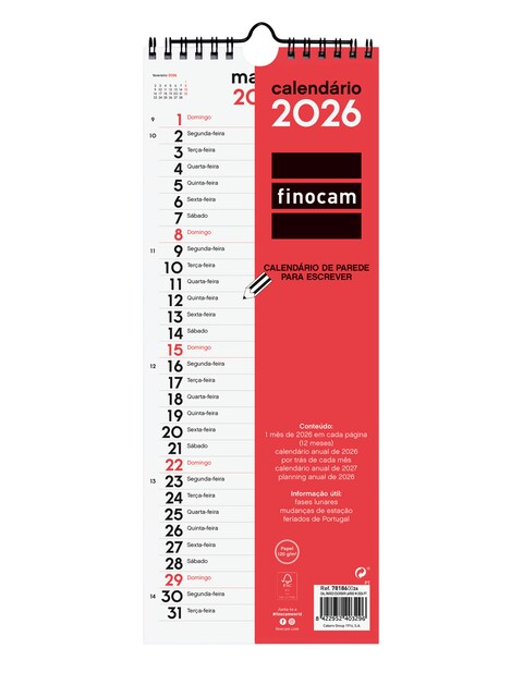 Imagen 0 de Calendario pared año 2026 Neutro escribir largo M-130x330 mm Mes Vista Finocam portugués