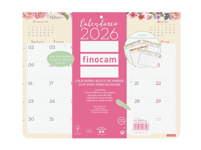 Imagem 0 de Calendário de parede com íman ano 2026 Trendy Design 250x200 mm Vista mensal Finocam português