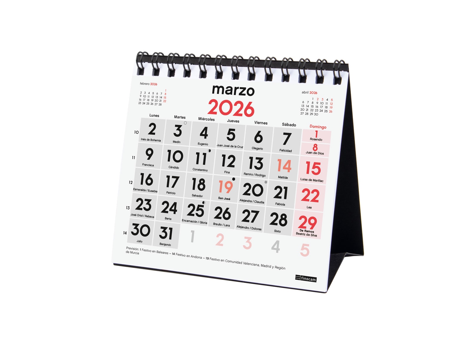 Calendario sobremesa año 2026 Neutro números grandes XXS-110x100 mm Mes Vista Finocam castellano Multicolor-3