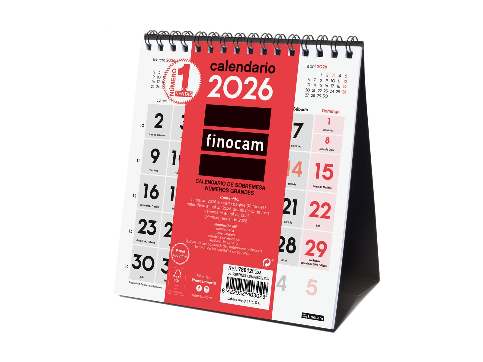 Imagen 0 de Calendario sobremesa año 2026 Neutro números grandes XS-140x150 mm Mes Vista Finocam castellano